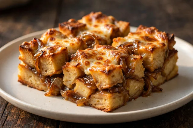 Caramelized onion and gruyere bread pudding