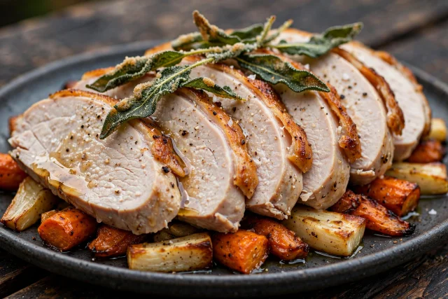 Cider-brined turkey breast with sage and roots