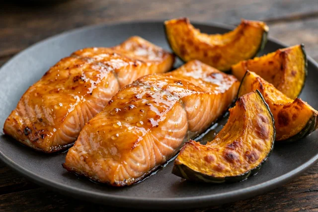 Miso glazed salmon with kabocha squash