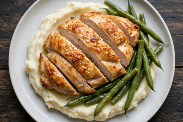 Herb chicken with potato and green beans