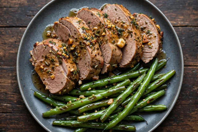 Pork tenderloin with green beans