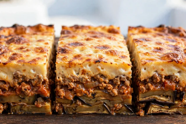 Moussaka with yogurt bechamel