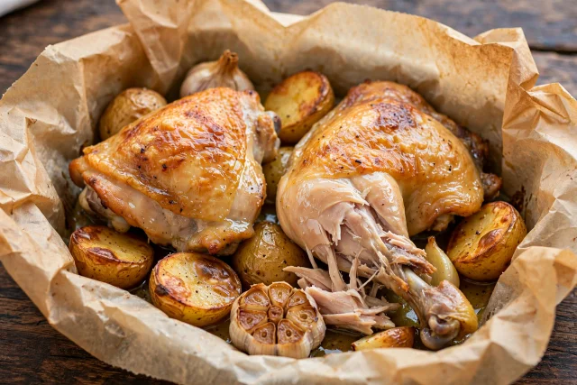 Kleftiko chicken parcels with potatoes