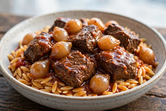 Beef stifado with orzo