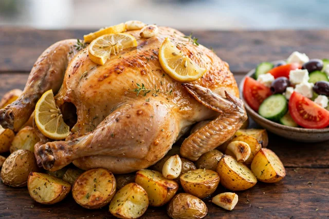 Greek roast chicken with village salad
