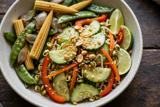 Thai cucumbers with lime, crushed peanuts, and cilantro
