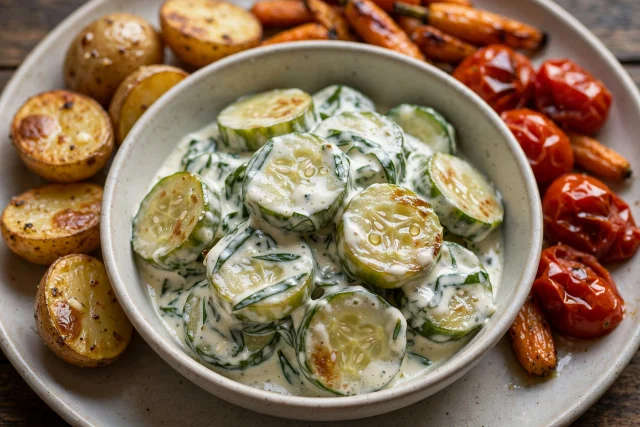 French cucumbers in creme fraiche with tarragon and chives