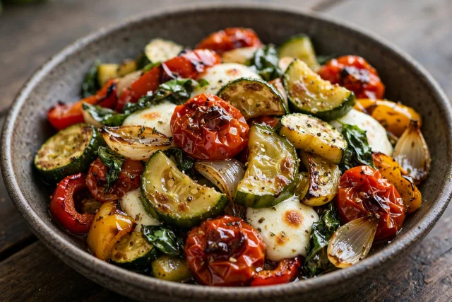 Italian chopped cucumbers with tomato, mozzarella, and basil