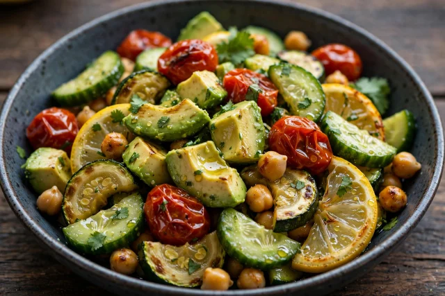 Buttery avocado cubes tossed with cucumber and lemon