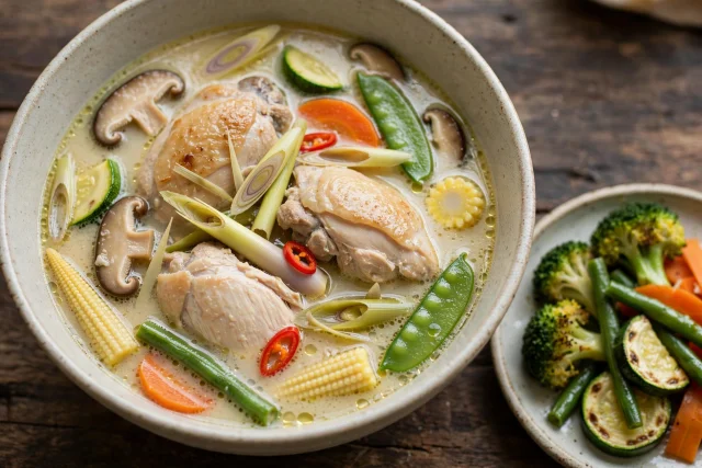 Thai coconut chicken soup with lemongrass mushrooms and cilantro