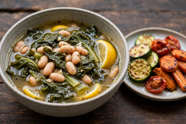 Escarole cannellini bean soup with lemon and grated parmesan