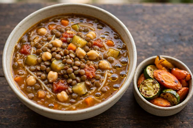 Moroccan harira soup with lentils chickpeas and fresh cilantro