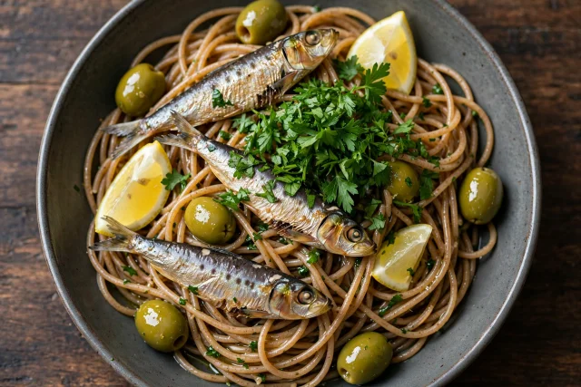 Sardine pasta with lemon and parsley