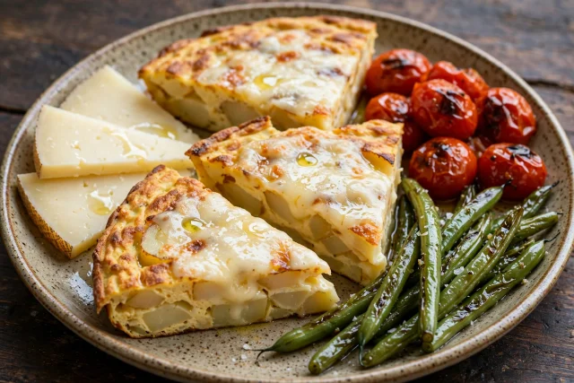 Spanish tortilla wedges with Manchego and roasted peppers
