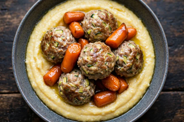Turkey zucchini meatballs with polenta