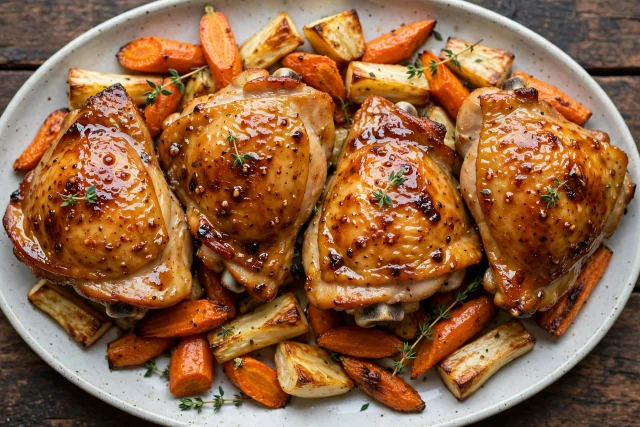 Maple mustard roast chicken with roots