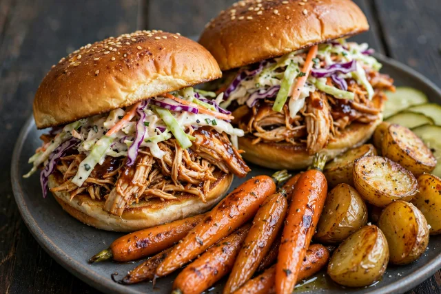 BBQ pulled chicken sandwich with cabbage slaw