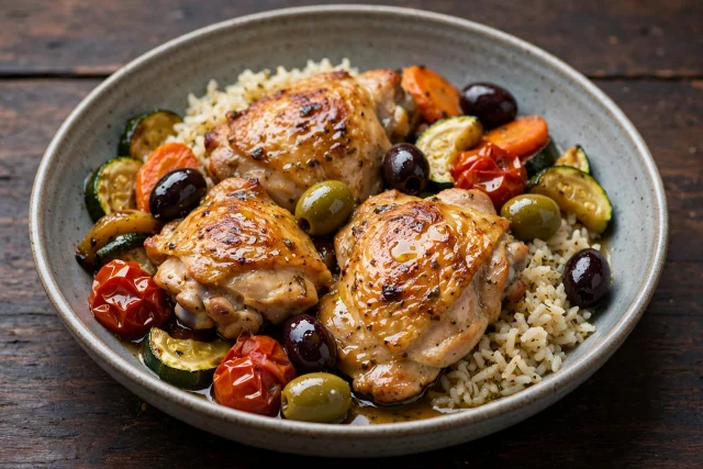 Chicken Provencal with olives and rice