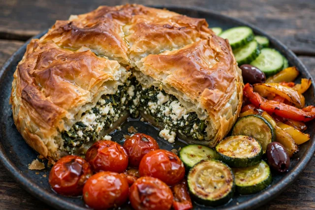 Spanakopita pie with feta and spinach