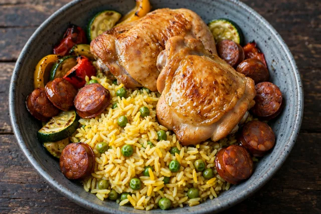 Spanish chicken and rice with chorizo