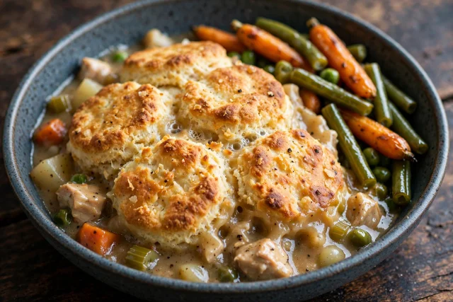 Chicken pot pie with biscuit top