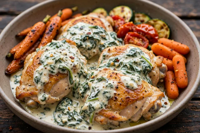 Dairy free chicken with spinach in coconut cream sauce