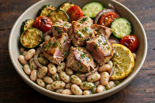 Tuna and white beans with lemon parsley dressing