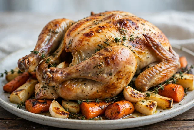 Dijon herb roast chicken with root vegetables