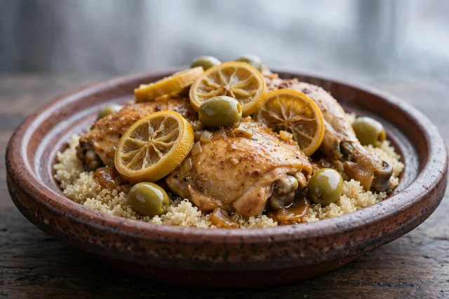 Lemon olive chicken tagine with quinoa