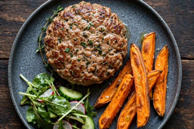 Turkey burger with sweet potato fries