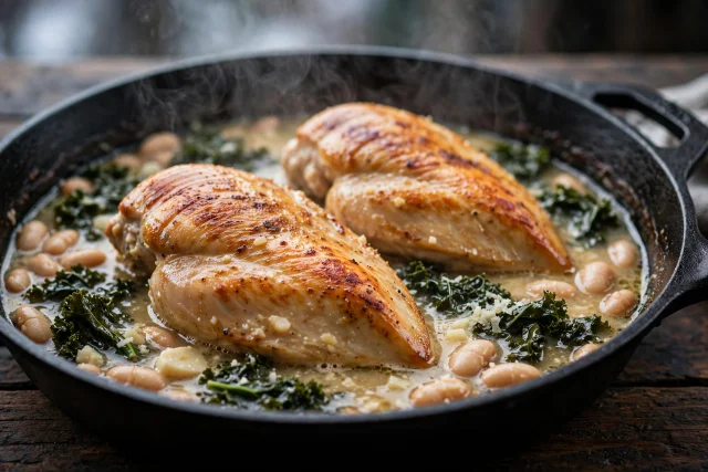 Tuscan garlic chicken with white beans and kale
