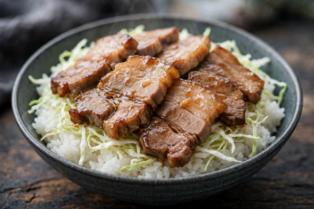 Ginger pork with cabbage and rice