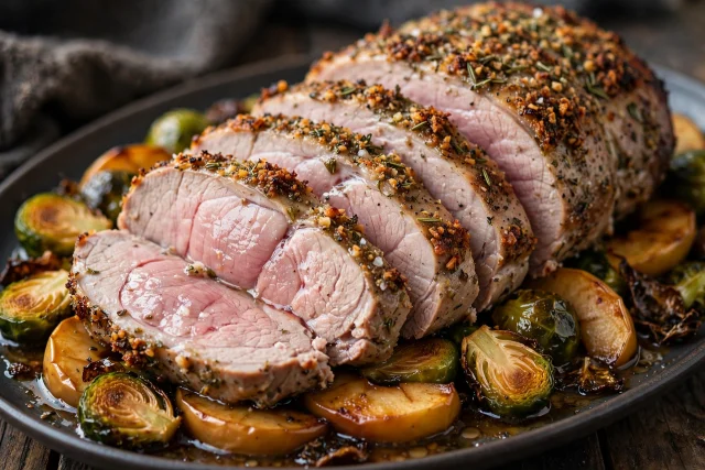 Herb pork loin roast with apples