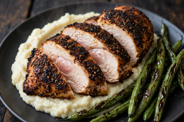 Cajun blackened chicken with cauliflower mash