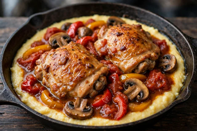 Chicken cacciatore with polenta