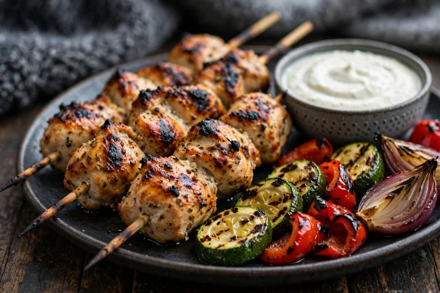 Shish tawook skewers with garlic yogurt