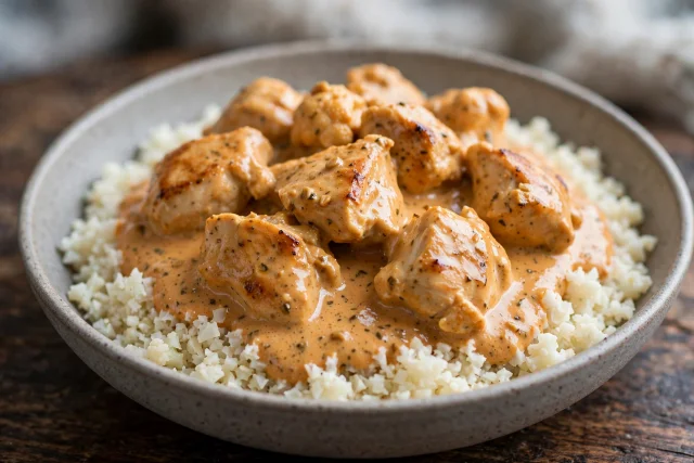 Light butter chicken with cauliflower rice
