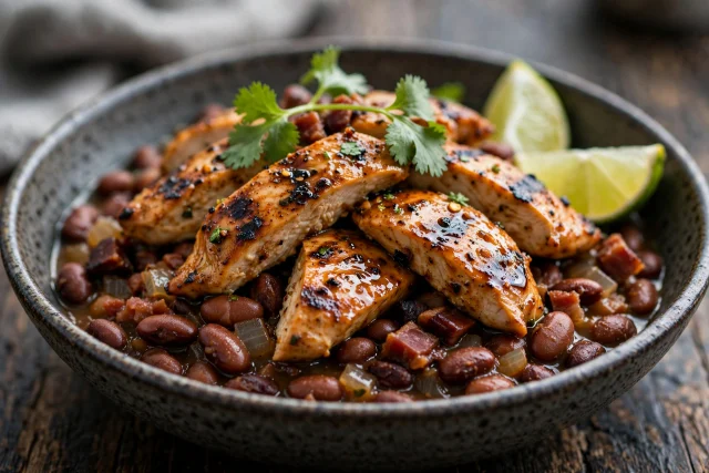 Chipotle lime chicken with charro beans