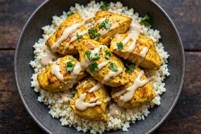 Turmeric chicken bowls with tahini