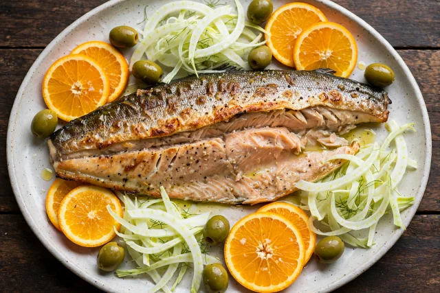 Baked trout with fennel and orange