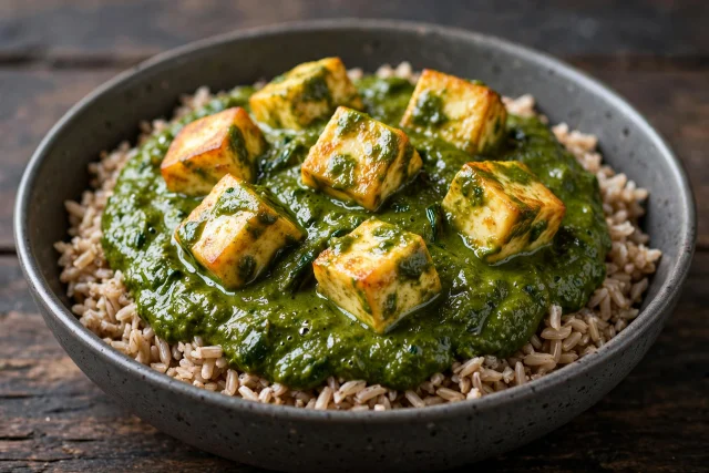 Palak paneer with brown rice