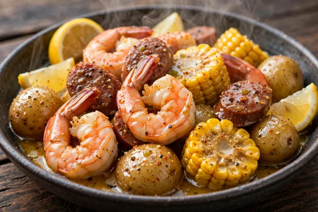 Shrimp boil with corn and potatoes