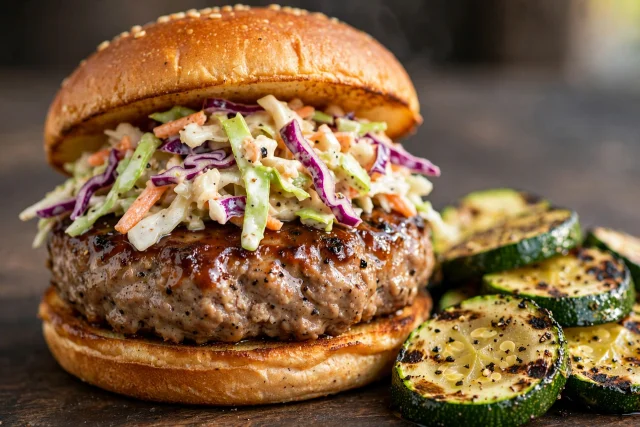 BBQ turkey burger with slaw