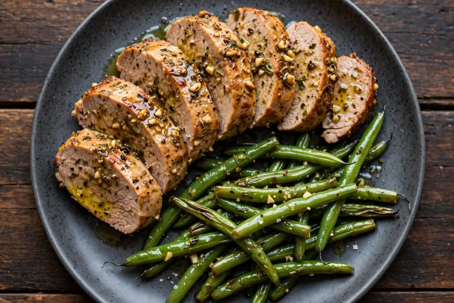 Pork tenderloin with green beans